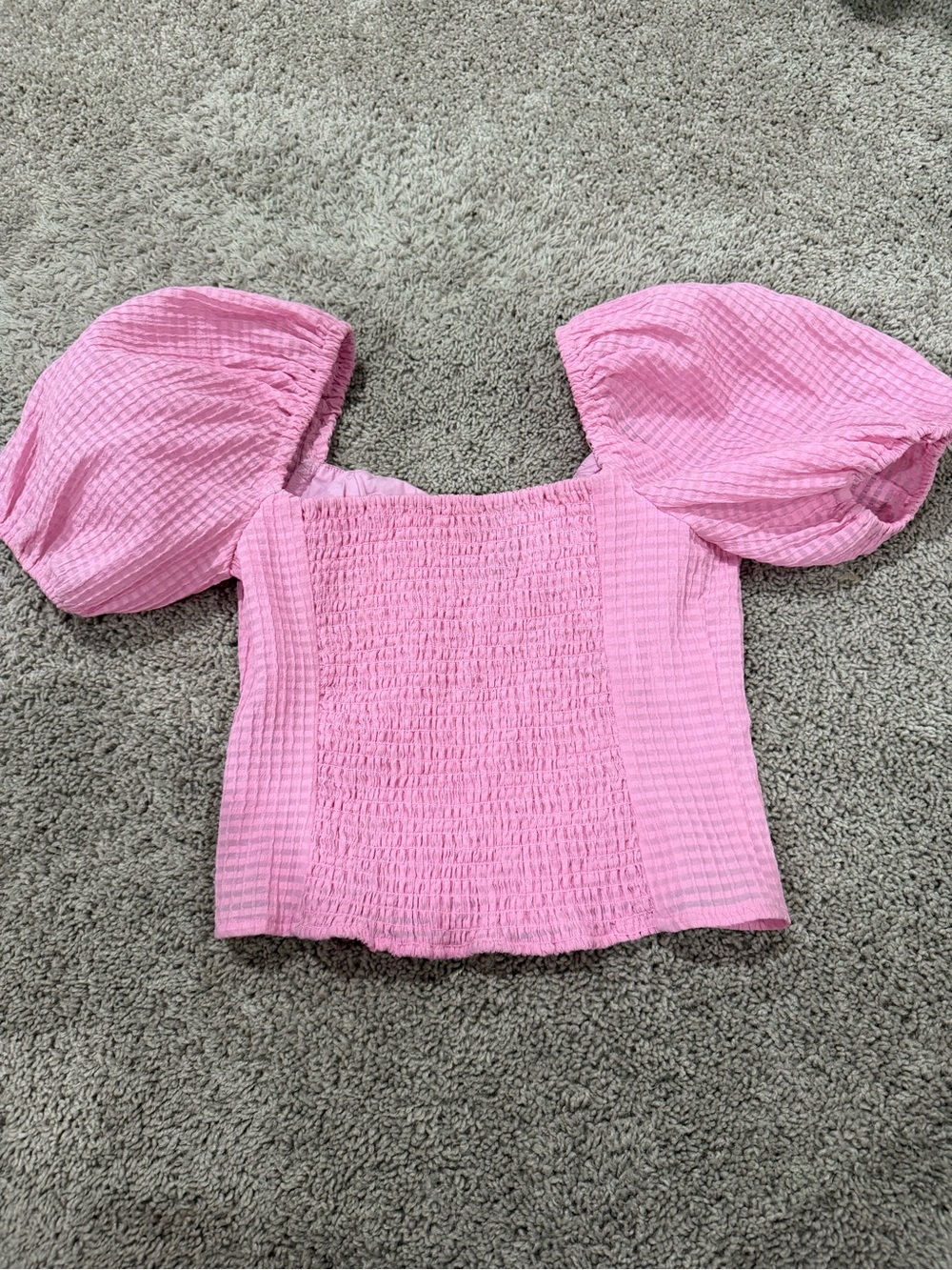 ✨Astr The Label sz S Pink Puff-Sleeve Textured Crop Top - Picture 3 of 3